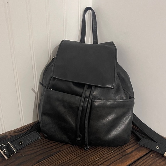Perlina Buttery Soft Black Leather Backpack Bag with Silver Details - Picture 1 of 8